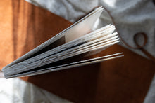 Hahnemuhle Baryta Bamboo fine art album from QTALBUMS with hand-torn, deckled-edge pages in special Journal-style cover.